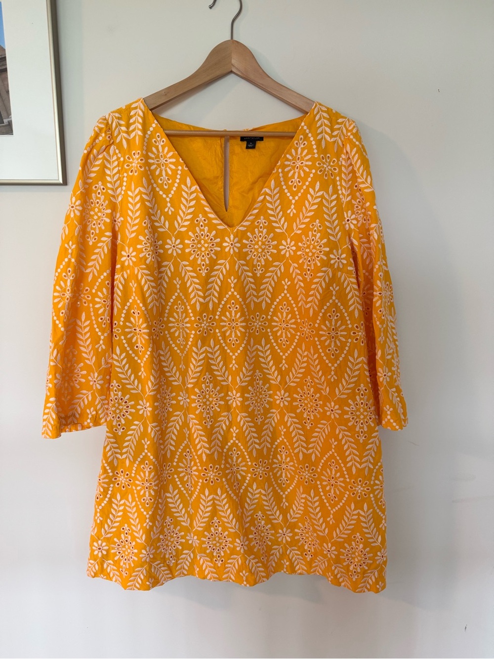 Ann Taylor Yellow Embroidered V-Neck Dress